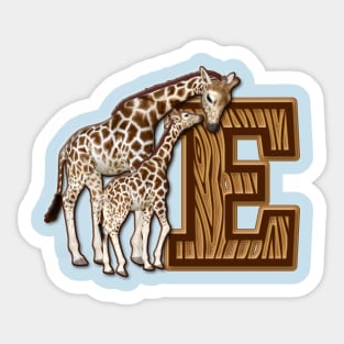 Mom and Baby Giraffe Monogram E Sticker